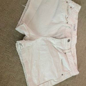 White distressed denim shorts